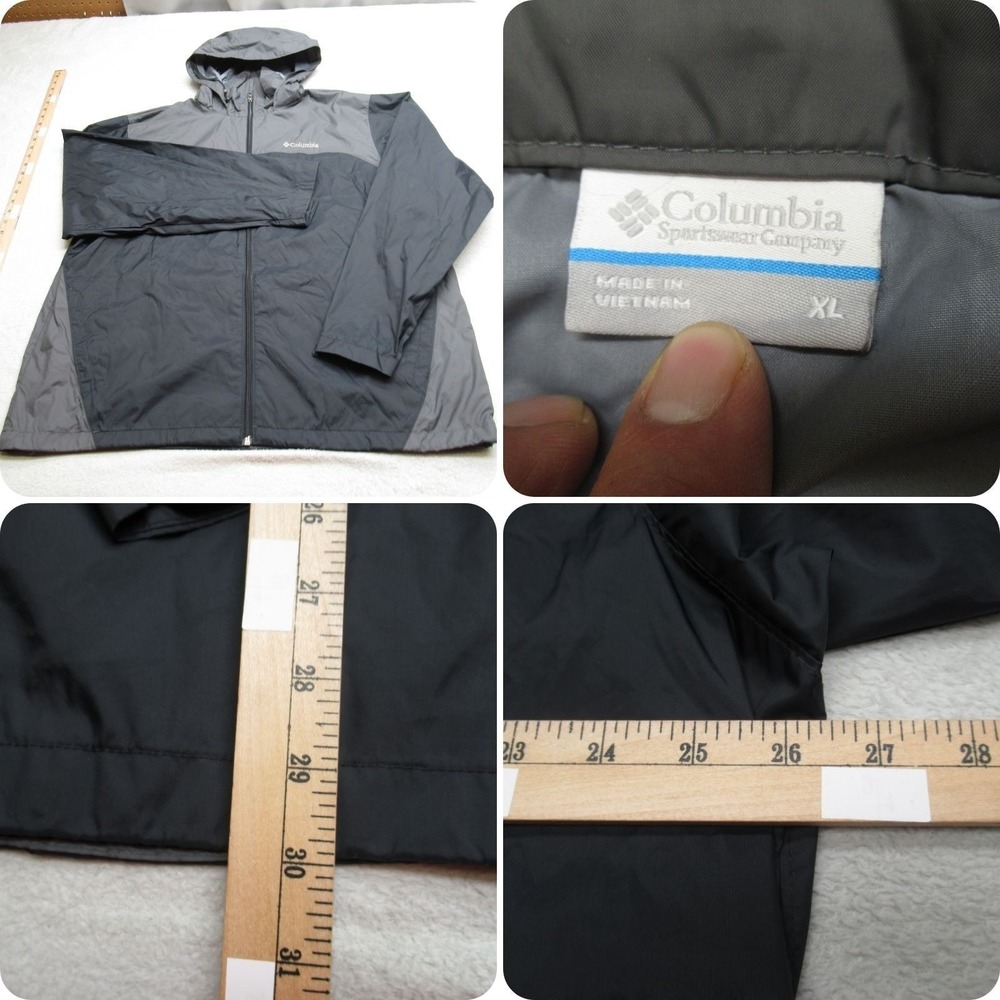 Columbia Jacket Men XL Black Full Zip Packable Lightweight Hooded Windbreaker